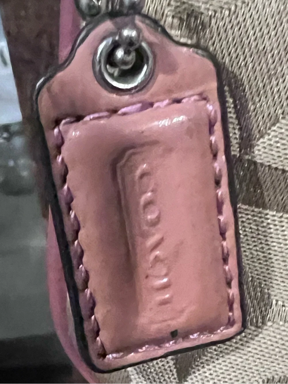 Coach Beige Signature Wristlet with Pink Trim